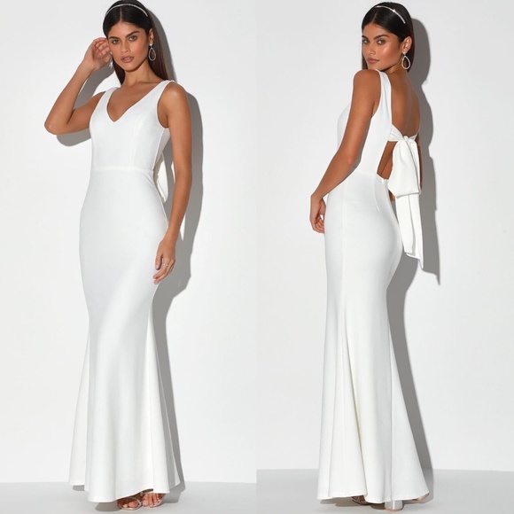 Lulus Dresses & Skirts - NEW LULUS This Bliss IVORY Sleeveless TIE-BACK Mermaid Maxi WEDDING DRESS Gown